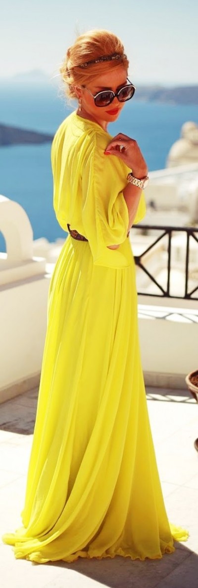 sarı uzun şifon elbise