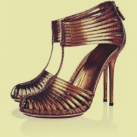bronz rengi bantlı yüksek topuklu gece ayakkabısı gucci
