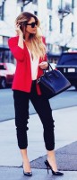 kırmızı kadın blazer ceket siyah dar paça pantalon stiletto ayakkabı