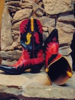 kırmızı siyah deri biker bot kovboy çizme