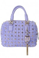 lila rengi zımbalı deri küçük el çantası versace