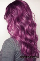 pastel mor dalgalı uzun saç modeli