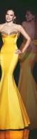 sarı saten uzun straplez tarık ediz abiye elbise