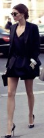 siyah blazer ceket mini şort topuklu kadın ayakkabı gözlük