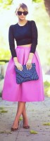 siyah mini kısa kazak top crop pembe neon kadın etek moda stil