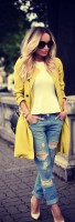 uzun sarı kaban ceket boyfriend kot jean kadın