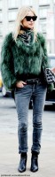 yeşil kürk ceket mavi kot kadın uzun çizme bot